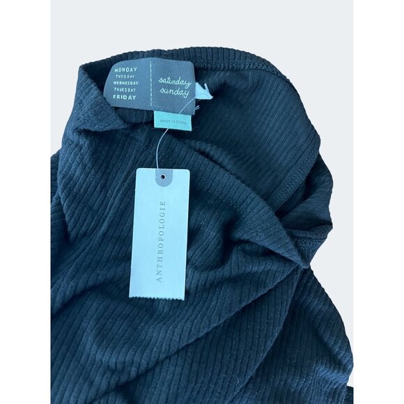 Anthropologie Saturday/Sunday Black Ribbed Long-Sleeve Dress With Drawstring XS - Picture 8 of 13